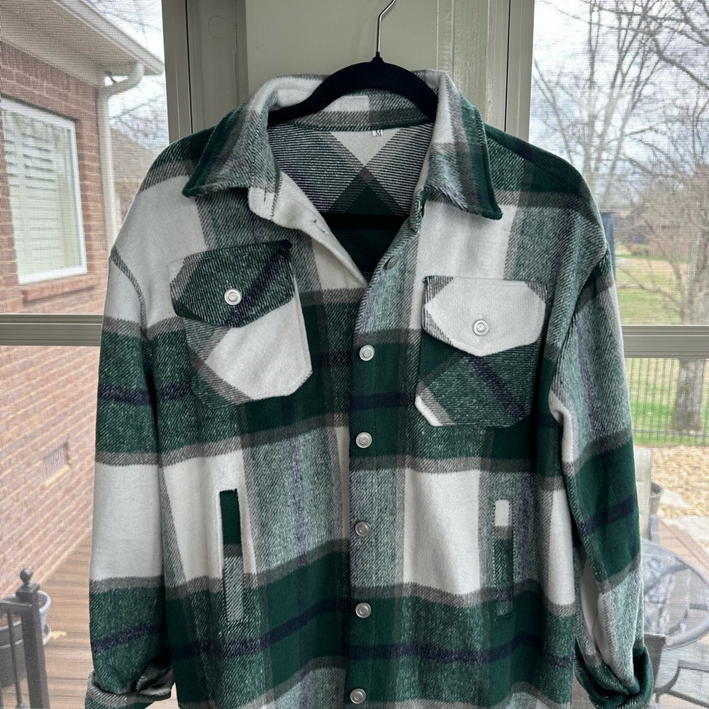 Women's Green and White Plaid Jacket